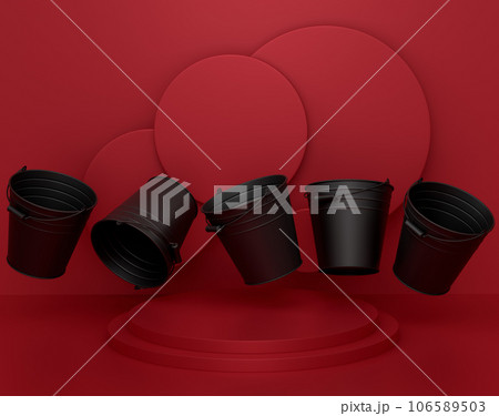 Garden equipment and supply on podium on monochrome background. 106589503