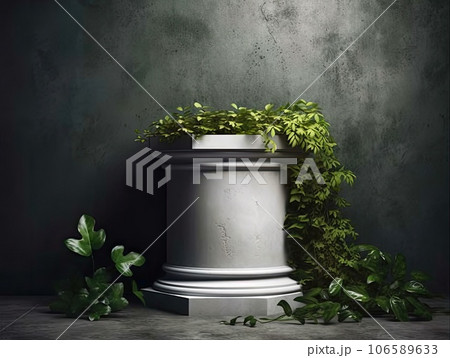 Green podium in modern tropical background for product placement 3d render. AI Generative 106589633