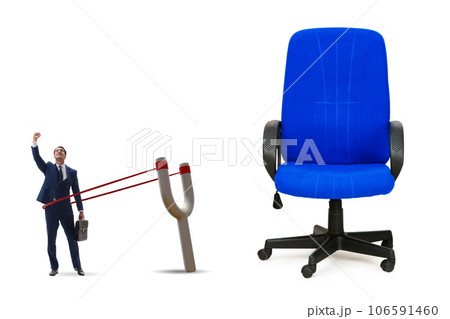 Career concept with businessman launched from slingshot Career concept with businessman launched from slingshot 106591460