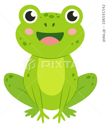 Happy frog character. Cute childish green mascotのイラスト素材