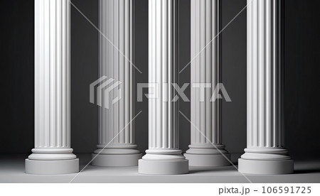 Geometric product display podium on gray background. Minimal different shapes scene stage showcase stand for product promotion presentation. AI Generative. 106591725