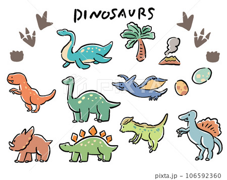 恐竜たちの手描き風イラストセット 106592360