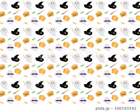 ハロウィンの可愛いシームレスパターン背景イラスト ハロウィンの可愛いシームレスパターン背景イラスト 106593542