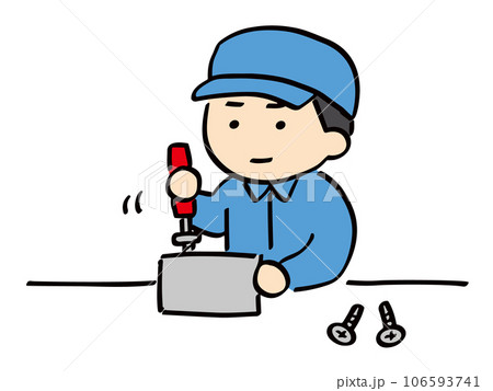 組立作業をしている作業服&帽子の若い男性 組立作業をしている作業服&帽子の若い男性 106593741