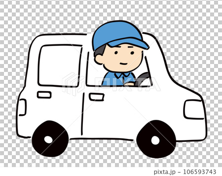 一個穿著工作服、戴著帽子的年輕人開車 106593743