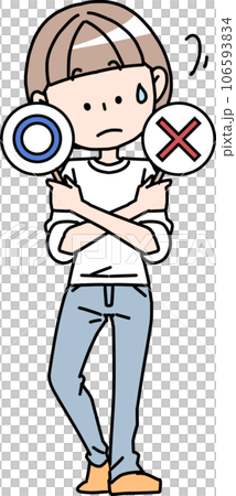 Thinking woman with 〇 and × 106593834