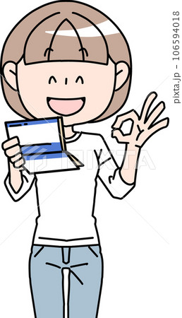 通帳を確認した女性 通帳を確認した女性 106594018