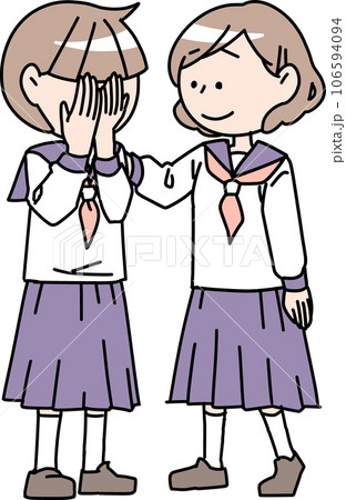 落ち込んでいる女子生徒となぐさめる女子生徒 106594094