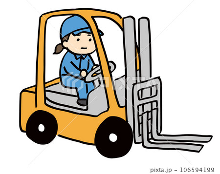フォークリフトを運転している作業服の女性(全身) 106594199