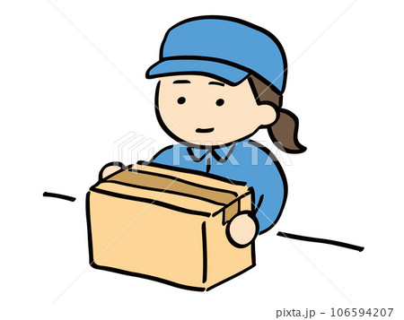 段ボール箱と作業服の女性 106594207