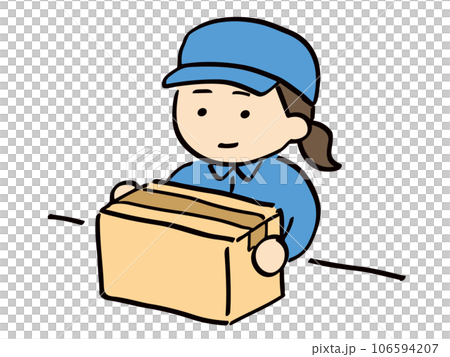段ボール箱と作業服の女性 106594207