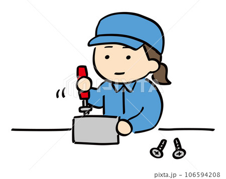 組立作業をしている作業服＆帽子の若い女性 106594208