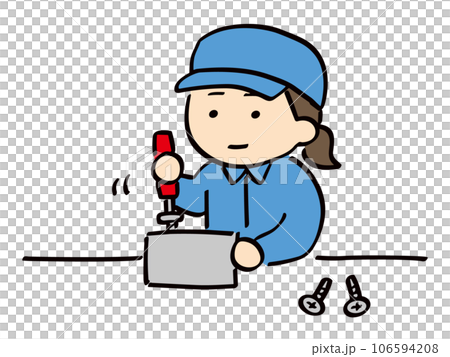 組立作業をしている作業服＆帽子の若い女性 106594208