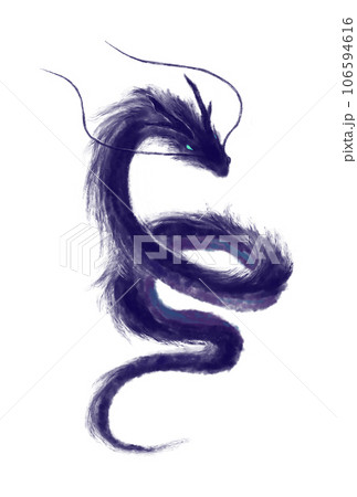 シンプルでかっこいい筆絵風の龍のシルエットイラスト（青系） 106594616