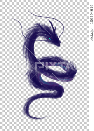 シンプルでかっこいい筆絵風の龍のシルエットイラスト（青系） 106594616