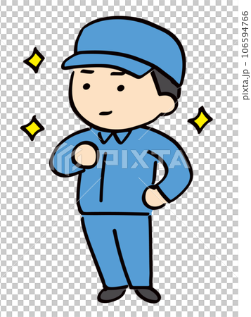 一個穿著工作服的男人舒展了他的胸膛 106594766