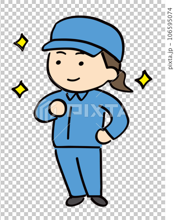 胸を張る作業服の女性 106595074