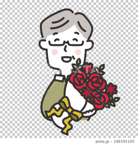 一位老人高興地收到一束紅花、60 歲生日慶祝活動、敬老日的插圖 一位老人高興地收到一束紅花、60 歲生日慶祝活動、敬老日的插圖 106595105