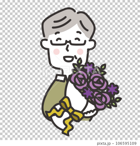 Illustration of an elderly man happy to receive a purple bouquet as a gift Celebration of 70 years old Respect for the Aged Day Illustration of an elderly man happy to receive a purple bouquet as a gift Celebration of 70 years old Respect for the Aged Day 106595109