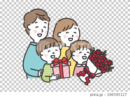 祖父母の還暦を祝う家族のイラスト 敬老の日 祖父母の還暦を祝う家族のイラスト 敬老の日 106595127