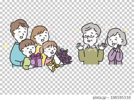 Illustration of a family celebrating the 70th birthday of grandparents Respect for the Aged Day Three generations Illustration of a family celebrating the 70th birthday of grandparents Respect for the Aged Day Three generations 106595130