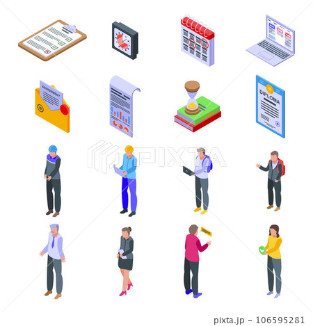 Assignment icons set. Isometric set of assignment vector icons for web design isolated on white background Assignment icons set. Isometric set of assignment vector icons for web design isolated on white background 106595281