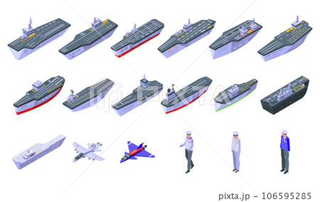 Aircraft carrier icons set. Isometric set of aircraft carrier vector icons for web design isolated on white background 106595285