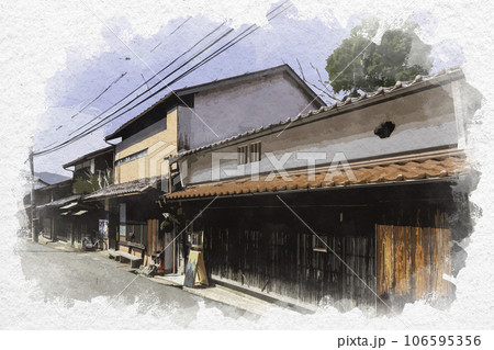 水彩画風　智頭の街並み　鳥取県八頭郡智頭町 106595356