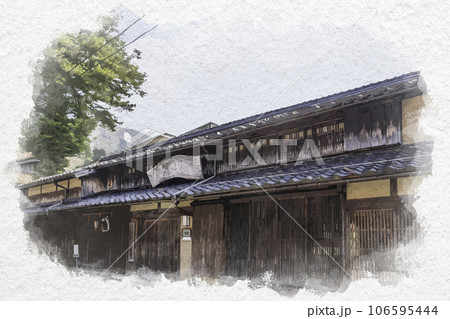 水彩画風 智頭の街並み 鳥取県八頭郡智頭町 水彩画風 智頭の街並み 鳥取県八頭郡智頭町 106595444