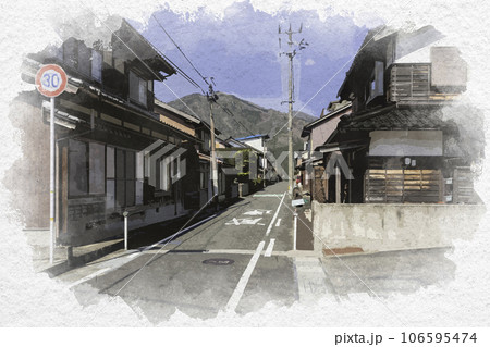水彩画風　智頭往来　因幡街道　鳥取県八頭郡智頭町 106595474