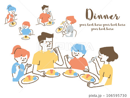 オムライスを食べる4人家族_セット_色 106595730