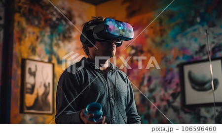 NFTアート・デジタルアート・美術館・美術館でVRゴーグルを使う男性・未来の画家 106596460