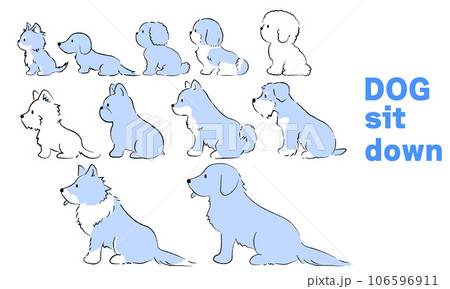手書き風のシンプルなかわいい犬のイラスト　横向き/おすわり　青 106596911