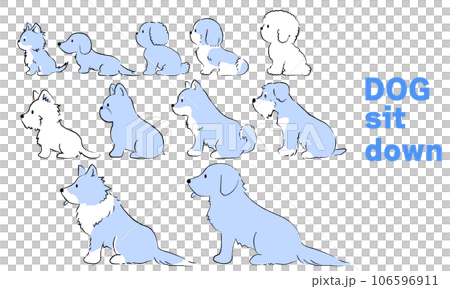 手書き風のシンプルなかわいい犬のイラスト　横向き/おすわり　青 106596911