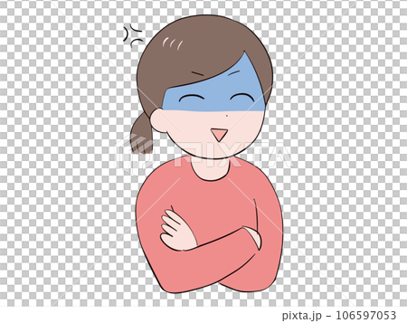 笑いながら怒っている腕組みポーズの私服の若い女性(上半身) 106597053