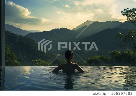 温泉と女性の後ろ姿 AI生成画像 AI画像 温泉と女性の後ろ姿 AI生成画像 AI画像 106597582