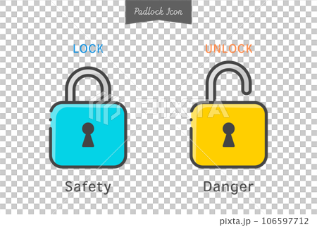 一組鎖定/解鎖/安全/危險字符和掛鎖圖標-鑰匙標記說明材料 106597712