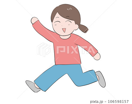 笑顔で一歩踏み出す私服の若い女性(全身) 笑顔で一歩踏み出す私服の若い女性(全身) 106598157