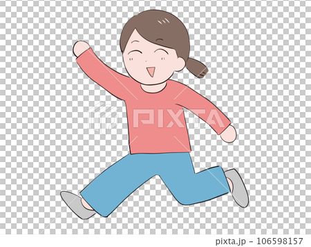 笑顔で一歩踏み出す私服の若い女性(全身) 笑顔で一歩踏み出す私服の若い女性(全身) 106598157