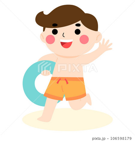 happy kid on the beach cartoon illustration 106598179