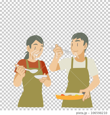 新しい料理メニューの味見をする夫婦 新しい料理メニューの味見をする夫婦 106598210