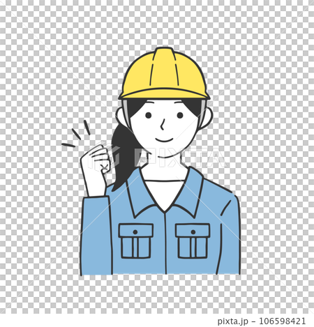 片手でガッツポーズをする女性作業員のイラスト素材 片手でガッツポーズをする女性作業員のイラスト素材 106598421