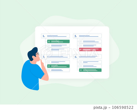 Educational Experience - Learning with Online Exams, Internet Quizzes and Web Surveys. Distant Education and E-Learning. Vector Illustration Isolated on White Background with Icons 106598522