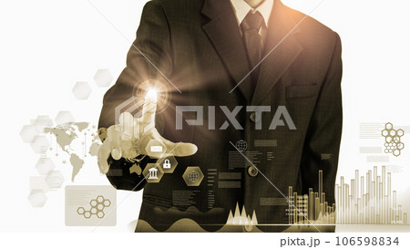 Stock market or forex trading graph and candlestick chart suitable for financial investment concept. Economy trends background for business idea and all art work design. Abstract finance background.. Stock market or forex trading graph and candlestick chart suitable for financial investment concept. Economy trends background for business idea and all art work design. Abstract finance background.. 106598834