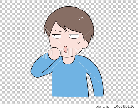 一位身著休閒裝（上半身）的年輕男子，臉上帶著驚訝和憂慮的表情。 106599116