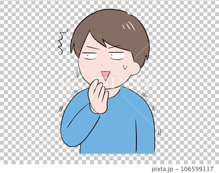 何かに気が付いて驚く私服の若い男性(上半身) 106599117