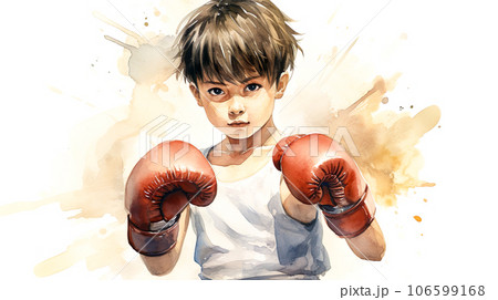 ボクシングスタイルの黒髪の少年の水彩イラスト「AI生成画像」 106599168