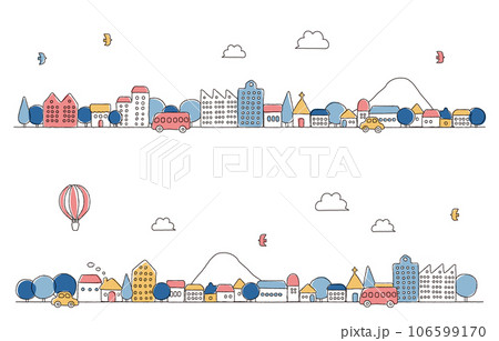 かわいい手描きの街並みイラスト（くすみカラー） 106599170