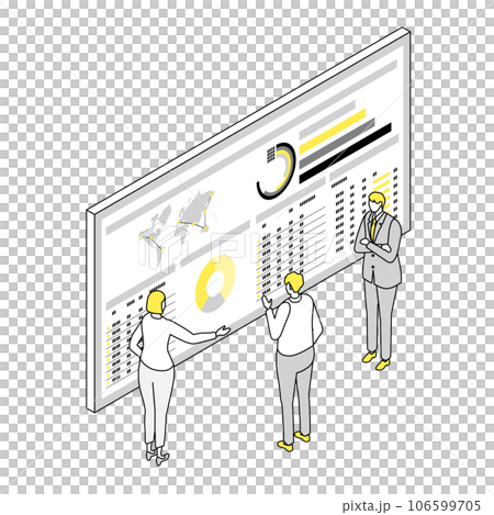 商界人士在 isometric_simple_management 儀表板前談論管理 商界人士在 isometric_simple_management 儀表板前談論管理 106599705