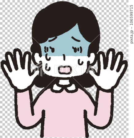 雙手舉起的蒼白女人的上半身插圖 106599715